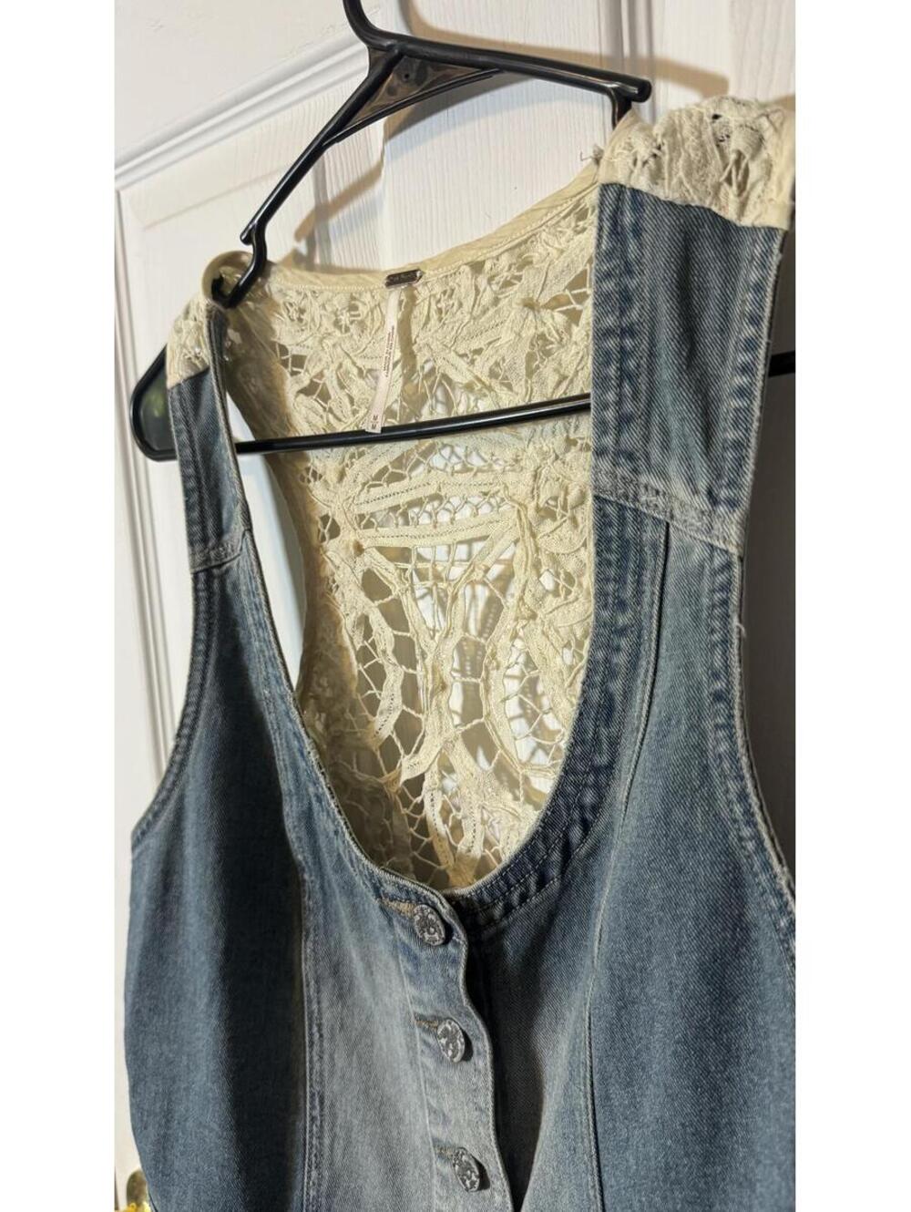 Free People Medium Denim & Crochet Vest